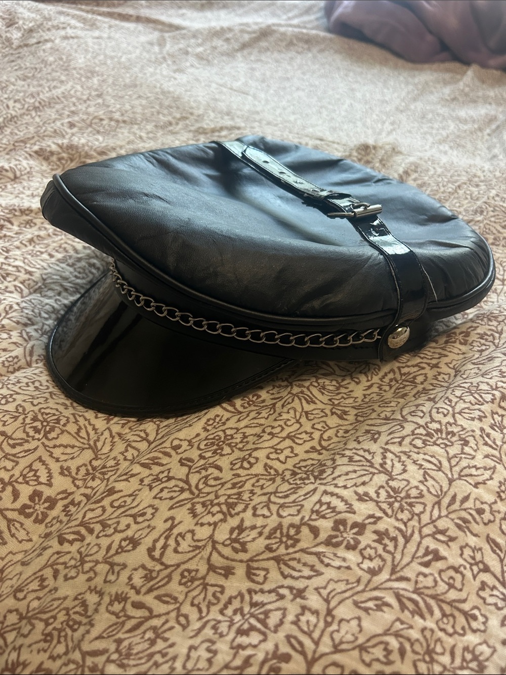 Black leather biker hat